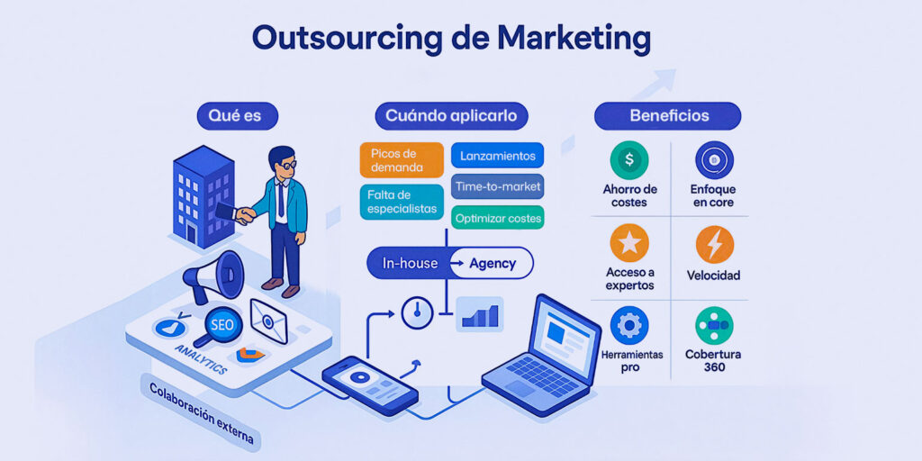 Descubre cómo el outsourcing de marketing B2B permite a las empresas trabajar con agencias especializadas, optimizar campañas y lograr un mayor retorno de inversión.